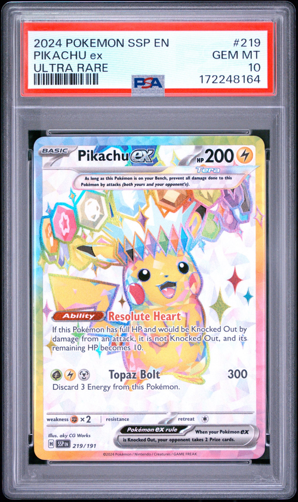 Pikachu ex 219/191 PSA 10 front