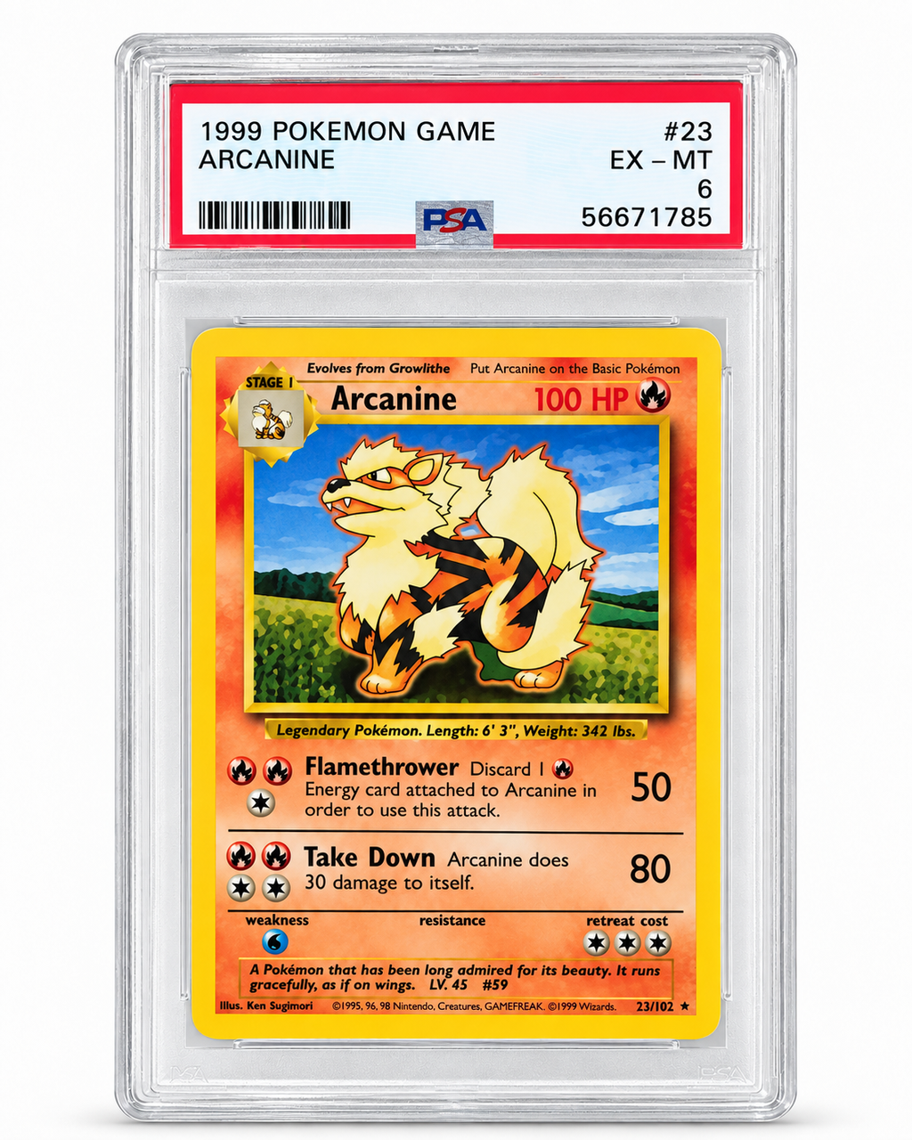 1999 Base Set Arcanine 23/102 PSA 6 front