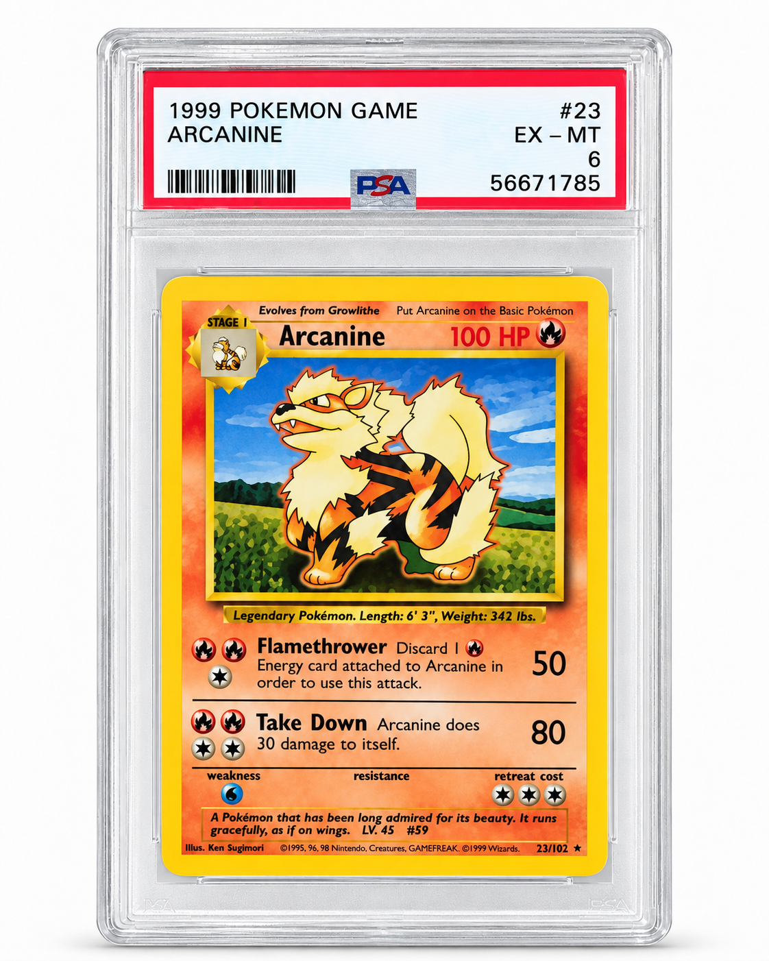 1999 Base Set Arcanine 23/102 PSA 6 front
