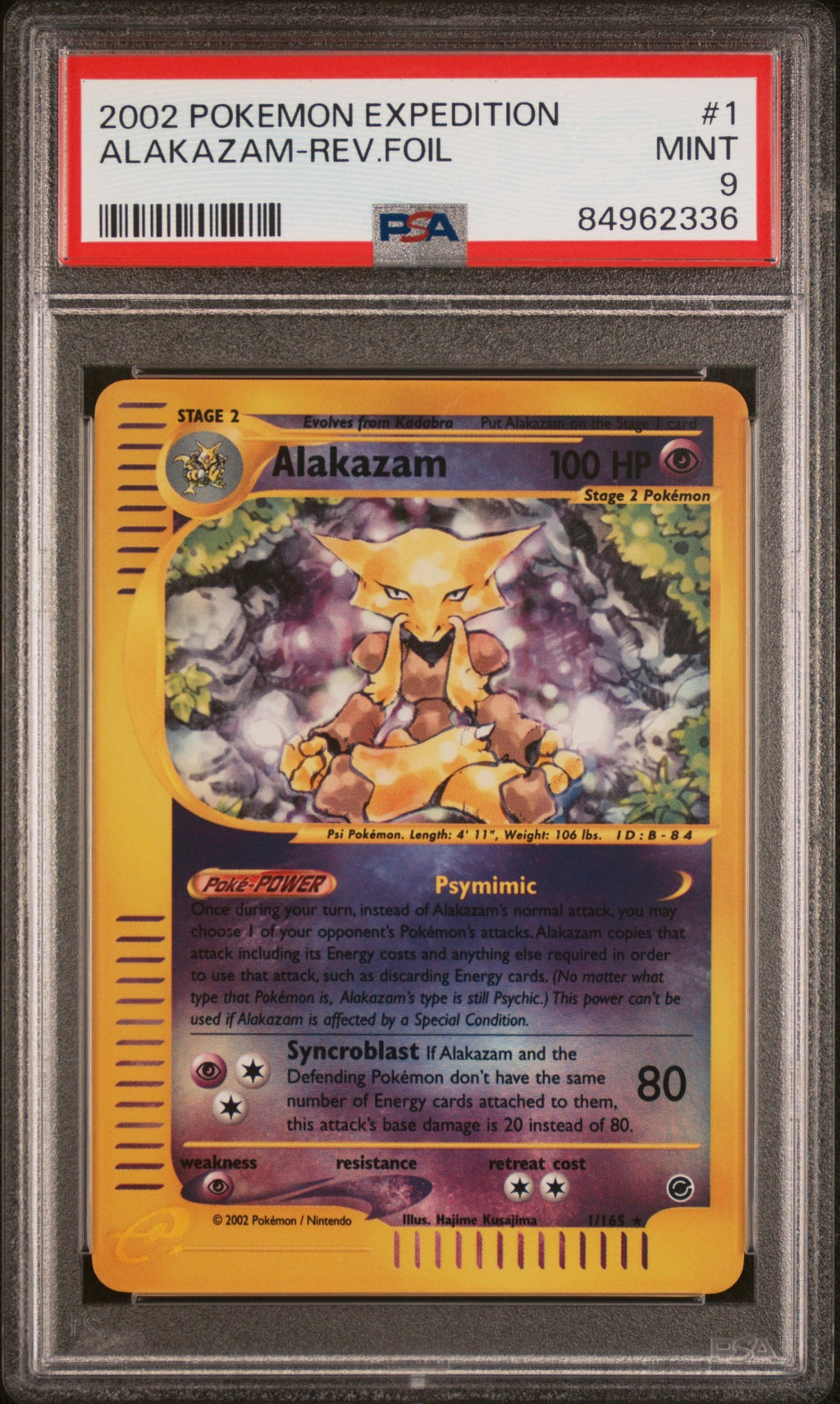 2002 Expedition Alakazam #1 Reverse Foil PSA 9 front