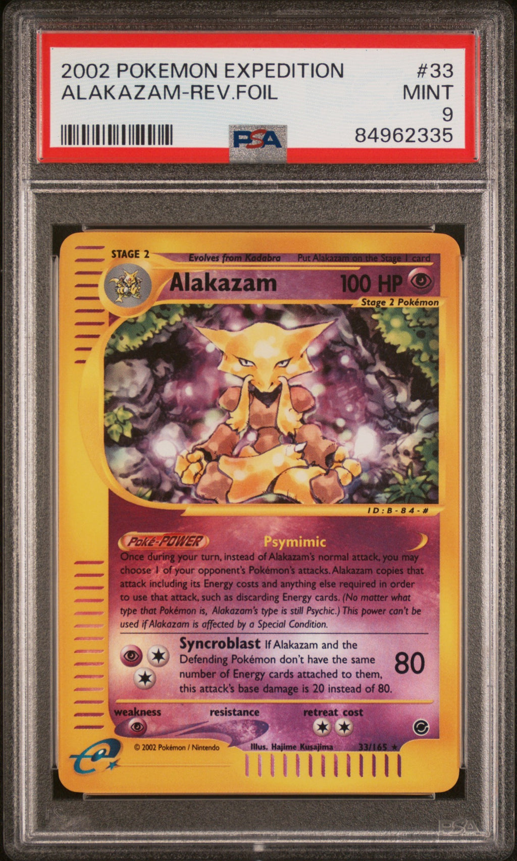 2002 Expedition Alakazam #33 Reverse Foil PSA 9 front