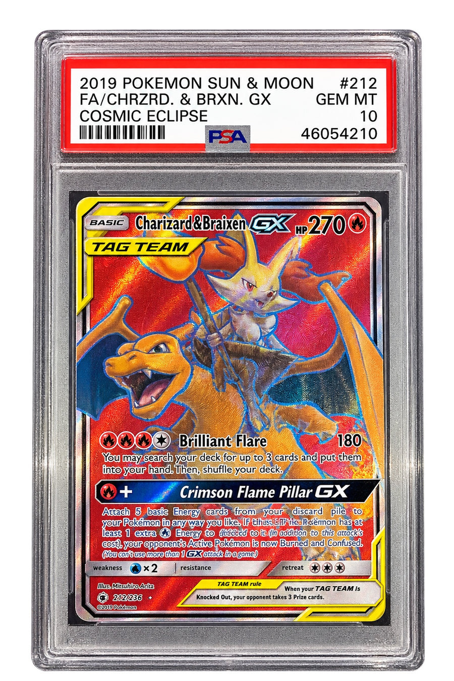Charizard & Braixen GX Cosmic Eclipse Full Art 212/236 [PSA 10] 2019