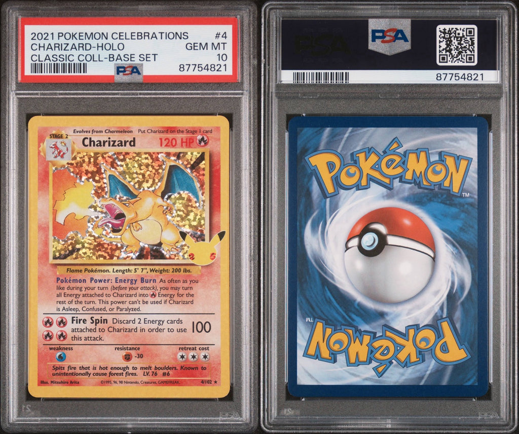 2021 Celebrations Charizard Classic Collection PSA 10 slab front and back