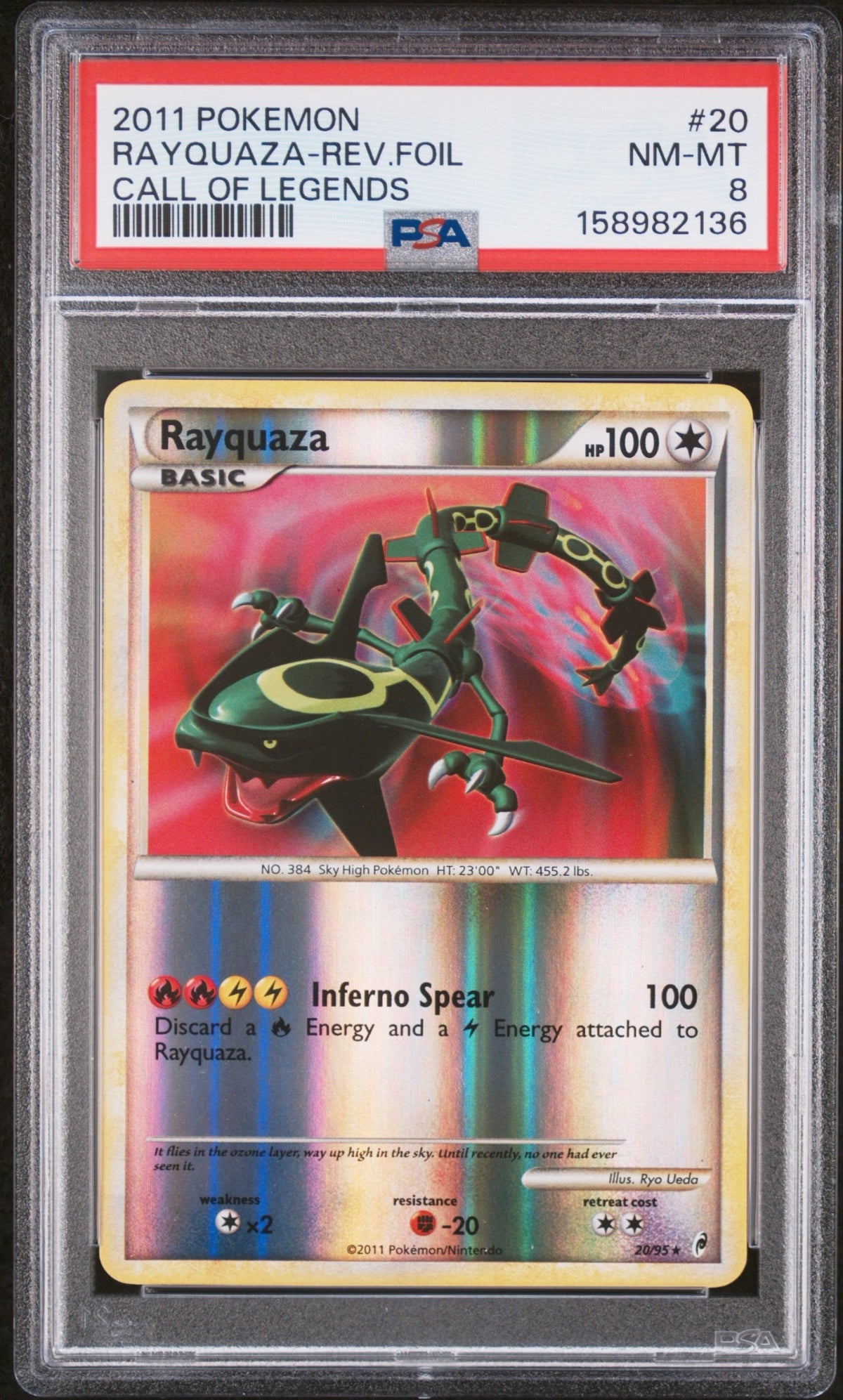 2011 Call of Legends Rayquaza Reverse Foil PSA 8 front