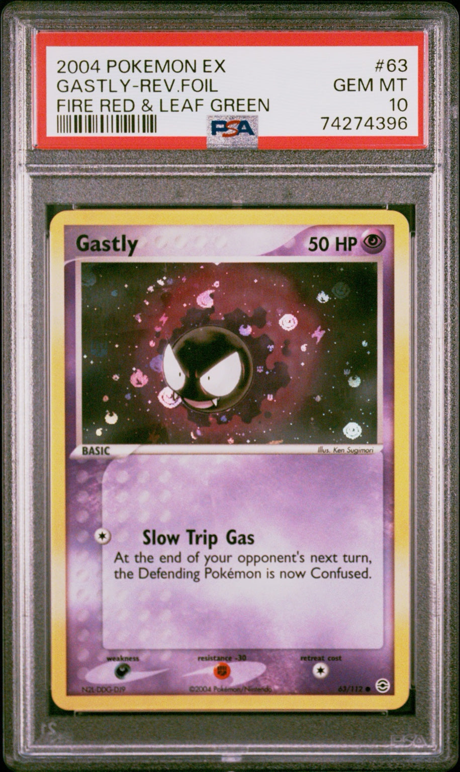 Gastly EX FireRed & LeafGreen Reverse Foil PSA 10 cert 74274396, front