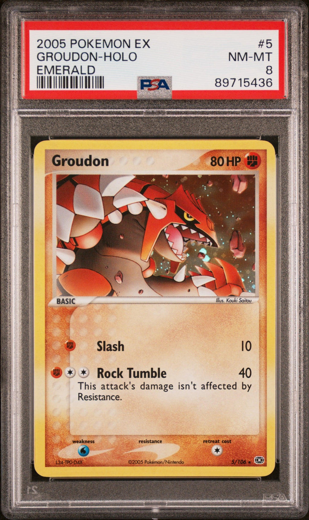2005 Pokemon EX Emerald Groudon Holo 5 PSA 8 front