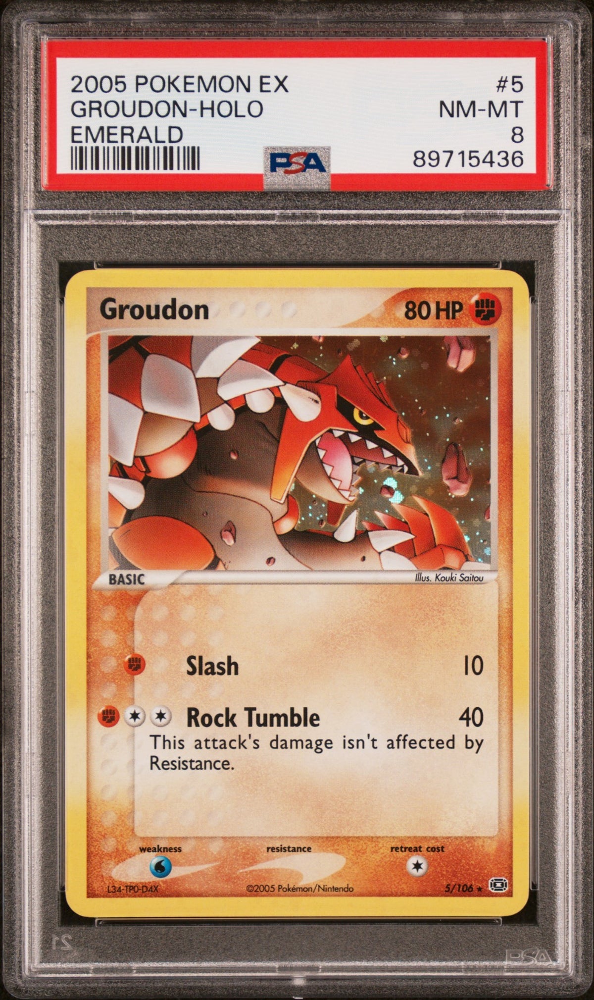 2005 Pokemon EX Emerald Groudon Holo 5 PSA 8 front