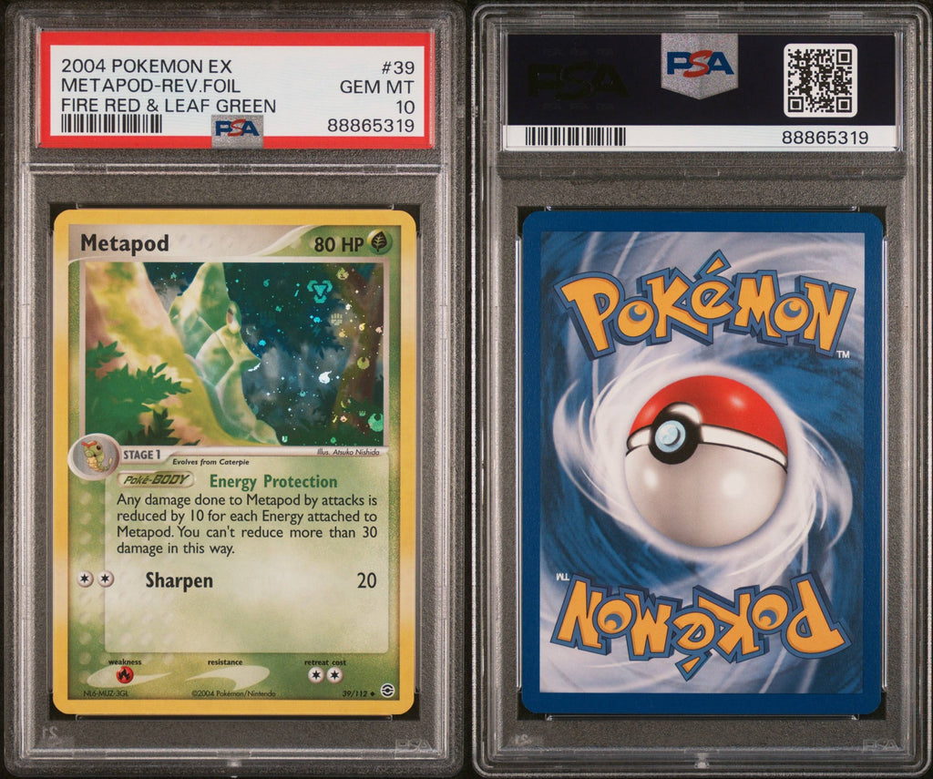 2004 Pokemon EX FireRed & LeafGreen Metapod Reverse Foil #39 PSA 10 front and back