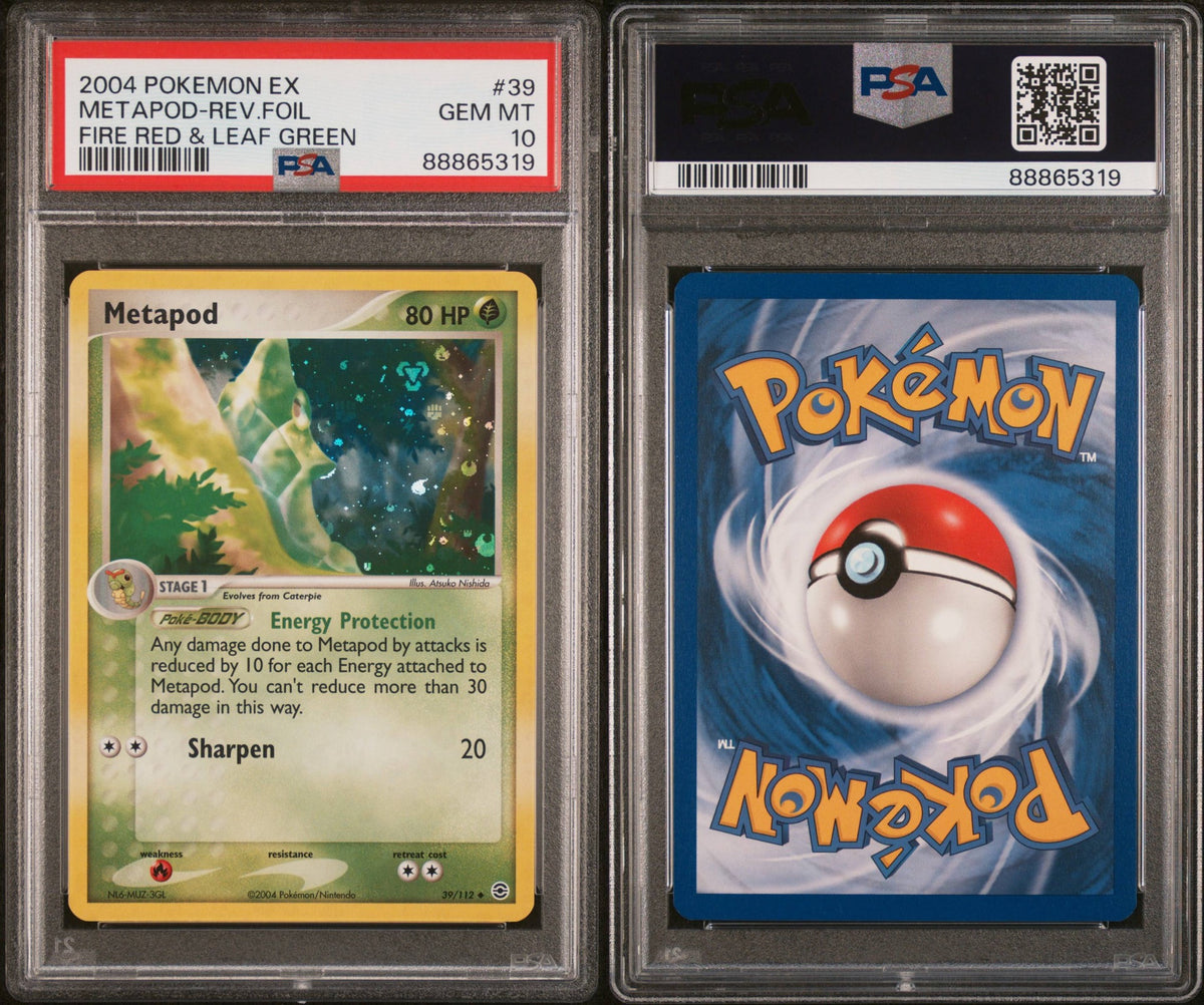 2004 Pokemon EX FireRed & LeafGreen Metapod Reverse Foil #39 PSA 10 front and back