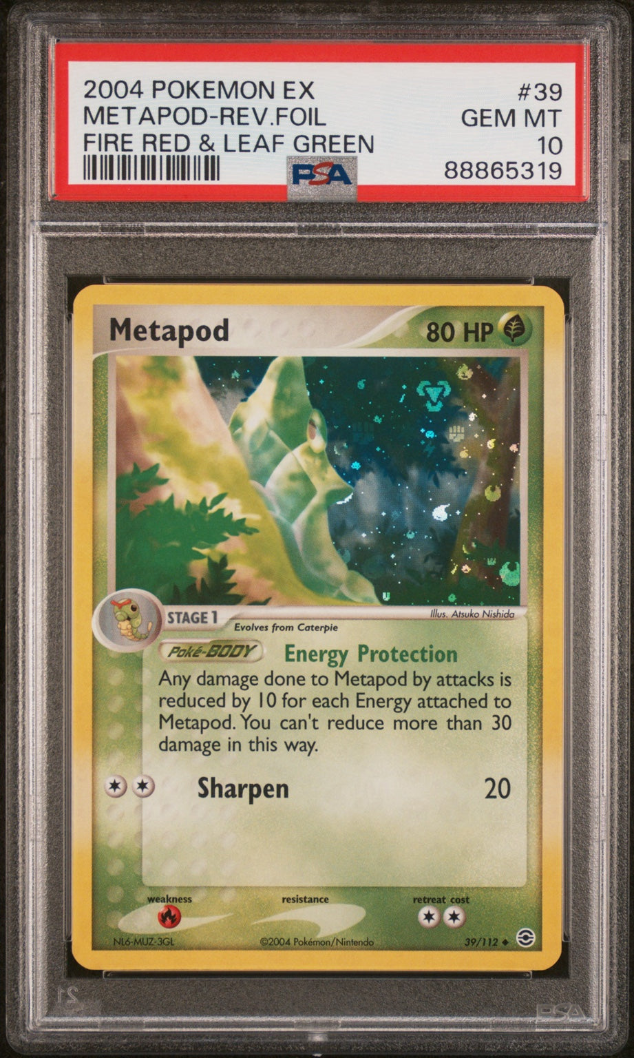 2004 Pokemon EX FireRed & LeafGreen Metapod Reverse Foil #39 PSA 10 front