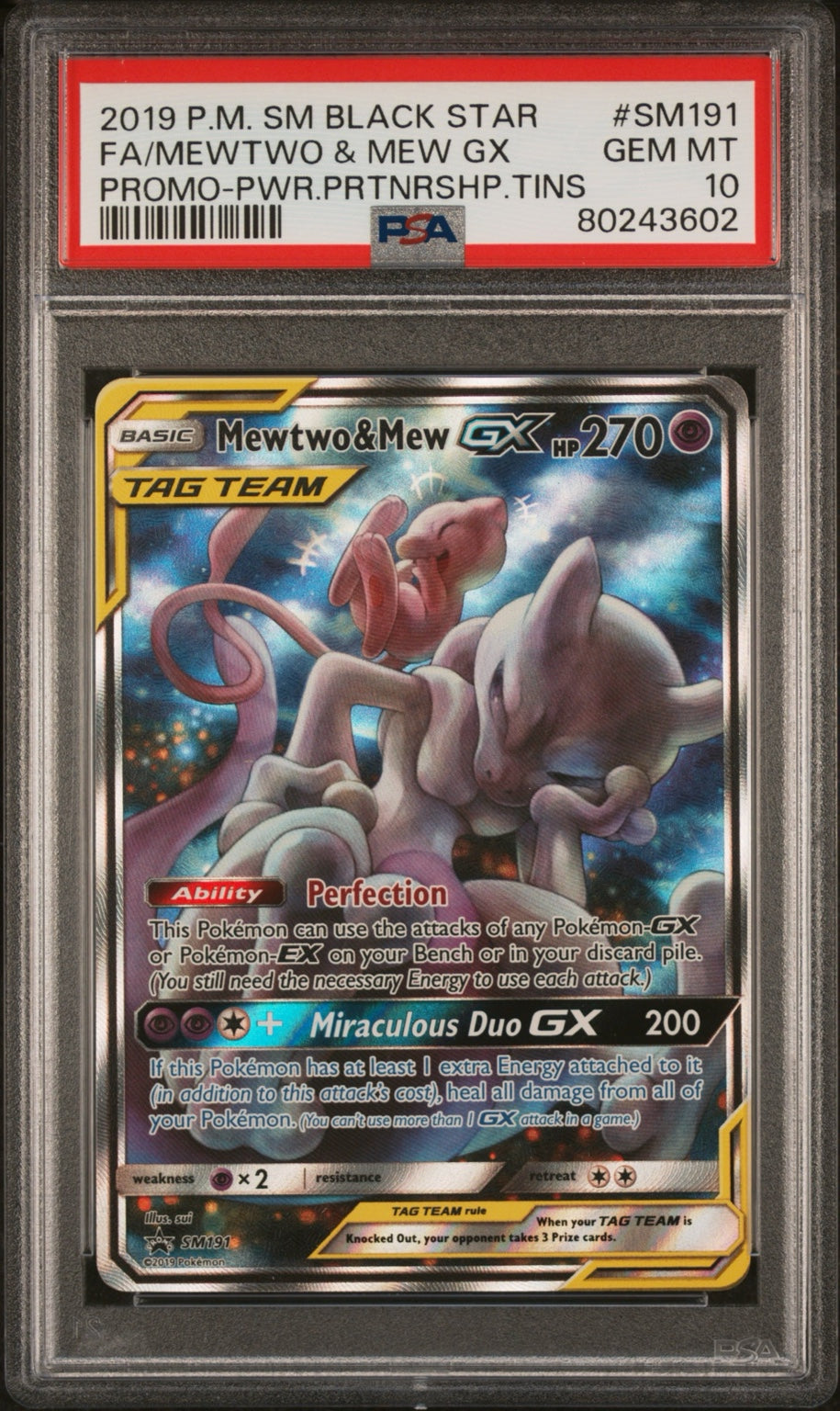 2019 Pokemon Mewtwo & Mew GX SM191 PSA 10 front