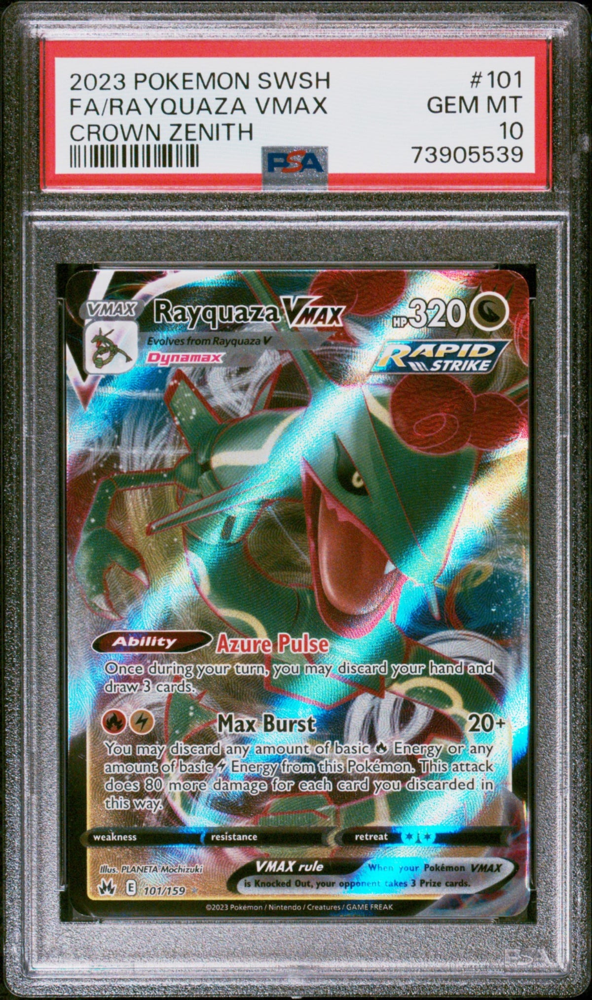 2023 Pokemon Crown Zenith Rayquaza VMAX #101 PSA 10 front