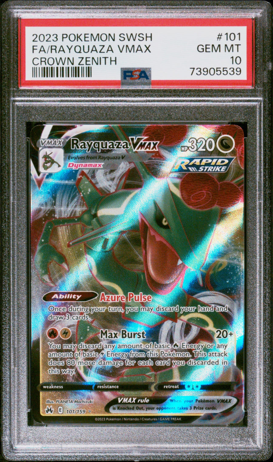 2023 Pokémon Crown Zenith Rayquaza VMAX #101 PSA 10