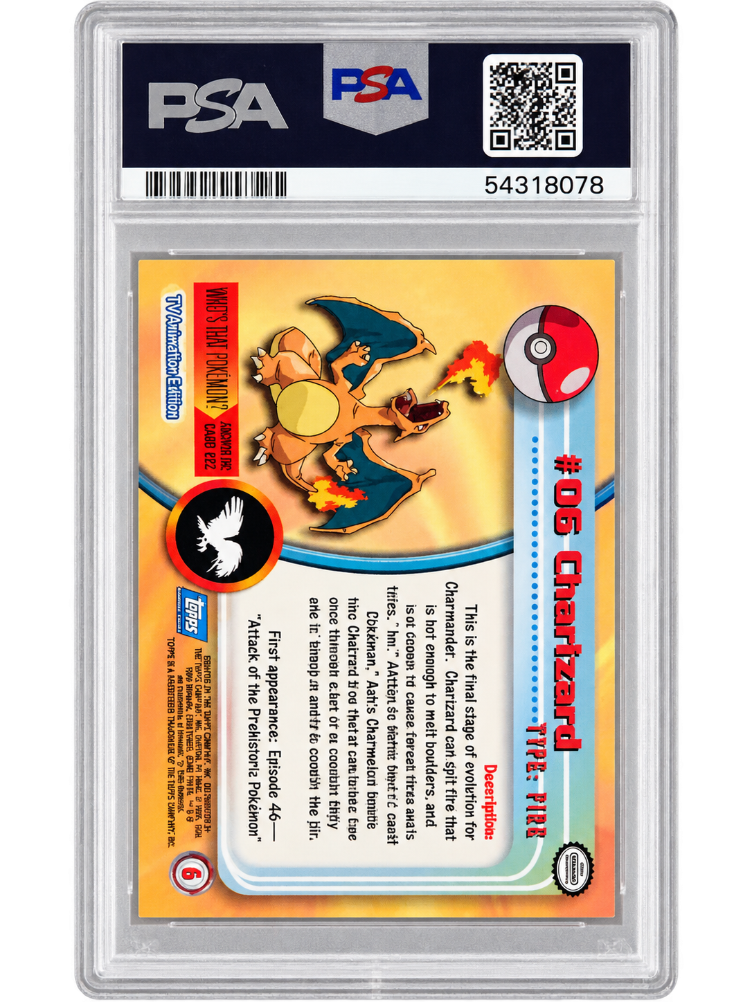 1999 Topps Pokemon T.V. Charizard #6 PSA 8 back